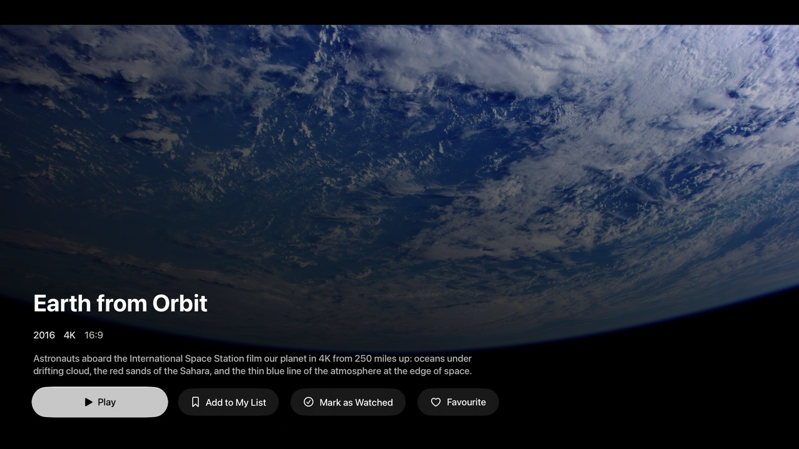 Earth from Orbit's page on Apple TV